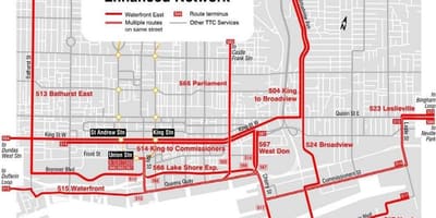 Karta över Vattnet Öster förstärkt nätverk Toronto