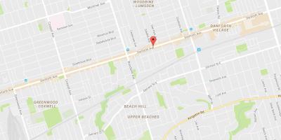 Karta över Östra Danforth grannskapet Toronto
